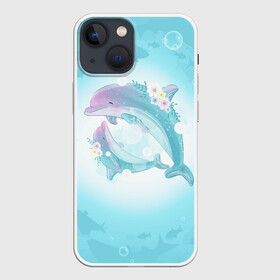 Чехол для iPhone 13 mini с принтом Два дельфина в Рязани,  |  | cute | dolphin | два дельфина | дельфин | дельфин в море | дельфинами | милый | мир | подводный