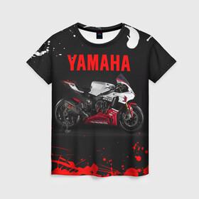 Женская футболка 3D с принтом YAMAHA [004] в Рязани, 100% полиэфир ( синтетическое хлопкоподобное полотно) | прямой крой, круглый вырез горловины, длина до линии бедер | moto | yamaha | мотоцикл | ямана | ямаха