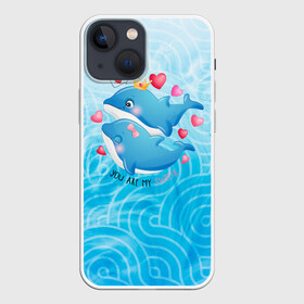 Чехол для iPhone 13 mini с принтом Два дельфина в Рязани,  |  | cute | dolphin | два дельфина | дельфин | дельфин в море | дельфинами | любовь | милый | мир | подводный | сердечки