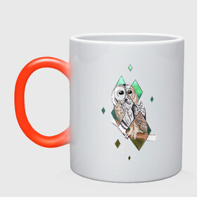 Кружка хамелеон с принтом Owl rhombus в Рязани, керамика | меняет цвет при нагревании, емкость 330 мл | Тематика изображения на принте: геометрия | графика | природа | птицы | реализм | рисунок | ромб | ручная рисовка | сова
