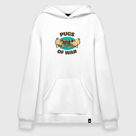 Худи SuperOversize хлопок с принтом Pugs of War - Мопсы войны в Рязани, 70% хлопок, 30% полиэстер, мягкий начес внутри | карман-кенгуру, эластичная резинка на манжетах и по нижней кромке, двухслойный капюшон
 | art | cute pugs | english | funny art | game | god of war | parody | pug | английская надпись | год оф вар | игра | иллюстрация | канат | милые мопсы | мопс | мопсики | пародия | перетягивание каната | прикол | пуг | пугель | рисунок