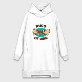 Платье-худи хлопок с принтом Pugs of War   Мопсы войны в Рязани,  |  | art | cute pugs | english | funny art | game | god of war | parody | pug | английская надпись | год оф вар | игра | иллюстрация | канат | милые мопсы | мопс | мопсики | пародия | перетягивание каната | прикол | пуг | пугель | рисунок