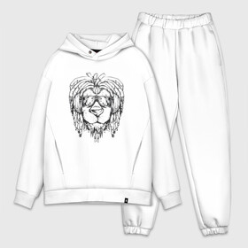 Мужской костюм хлопок OVERSIZE с принтом Rasta Lion Лев Растаман в Рязани,  |  | bob marley | dreadlocks | dredds | dreds | lion | lions | pen drawing | rastaman | арт | боб марли | дредды | дредлок | дредлоки | дреды | лев в очках | лев с дредами | лев с наушниками | лев с солнечными очками | львы | рис