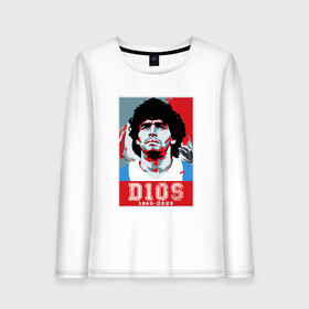 Женский лонгслив хлопок с принтом Марадона - Dios в Рязани, 100% хлопок |  | argentina | maradona | messi | sport | аргентина | гол | диего | марадона | месси | мяч | рука бога | спорт | футбол | чемпион