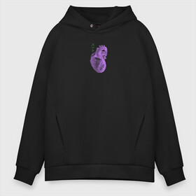 Мужское худи Oversize хлопок с принтом Purple heart в Рязани, френч-терри — 70% хлопок, 30% полиэстер. Мягкий теплый начес внутри —100% хлопок | боковые карманы, эластичные манжеты и нижняя кромка, капюшон на магнитной кнопке | анатомия | иероглифы | надпись на японском | орган | сердце | человек