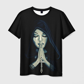 Мужская футболка 3D с принтом Монашка с крестом в Рязани, 100% полиэфир | прямой крой, круглый вырез горловины, длина до линии бедер | анархия | крест | крест и монашка | крест череп | крестик | манархия | манашка | молитва | молится | монашка | монашка и крест | монашка с крестиком | монашка с крестом | монашки | с крестом | череп