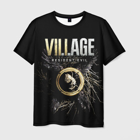 Мужская футболка 3D с принтом Resident Evil Village в Рязани, 100% полиэфир | прямой крой, круглый вырез горловины, длина до линии бедер | resident evil village | деревня | игры | итан уинтерс | крылья | обитиель зла | перья | ужасы