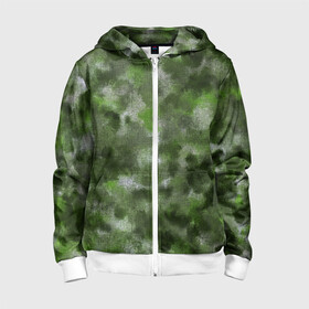 Детская толстовка 3D на молнии с принтом Canvas Green Camo в Рязани, 100% полиэстер |  манжеты и пояс оформлены широкой мягкой резинкой, двухслойный капюшон со шнурком для регулировки, спереди карманы и застежка-молния
 | abstraction | camouflage | canvas | green | камуфляж