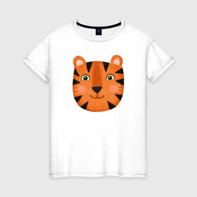 Женская футболка хлопок с принтом Тигр в Рязани, 100% хлопок | прямой крой, круглый вырез горловины, длина до линии бедер, слегка спущенное плечо | большой | весёлый | дикий | добрый | зверь | классный | кот | котик | крутой | лучший | модный | мягкий | новый | подарок | полосатый | принт | рыжий | символ | тигр | тигрёнок | усатый
