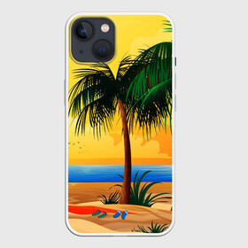 Чехол для iPhone 13 с принтом Пляж в Рязани,  |  | арт | графика | лето | море | пальмы | песок