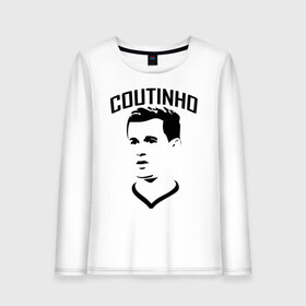 Женский лонгслив хлопок с принтом Coutinho черный портрет в Рязани, 100% хлопок |  | ac milan | barcelona | champions | fifa | philippe coutinho correia | soccer | uefa | барселона | коутиньё | коутинью | лига чемпионов | сборная бразилии | спорт | уефа | филиппе коутиньо | фифа | фк | футбол | футболист | ф