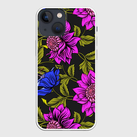 Чехол для iPhone 13 mini с принтом Цветочный Паттерн в Рязани,  |  | blue | flower | flowers | green | nature | pattern | purple | spring | summer | весна | ветви | ветки | заросли | зеленый | лаза | лето | листва | листья | орнамент | паттерн | природа | синий | узор | фауна | фиолетовый | флора | цветок