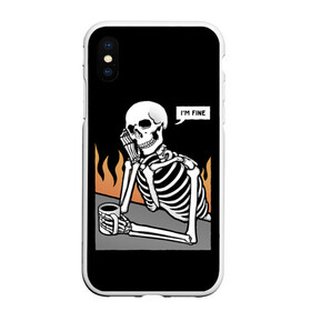 Чехол для iPhone XS Max матовый с принтом Я В Порядке в Рязани, Силикон | Область печати: задняя сторона чехла, без боковых панелей | Тематика изображения на принте: bones | fine | fire | flame | im | skeleton | skull | апатия | в | депрессия | кости | кружка | настроение | огонь | пламя | пожар | порядке | прострация | скелет | череп | эмоции | я