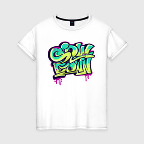 Женская футболка хлопок с принтом Graffity в Рязани, 100% хлопок | прямой крой, круглый вырез горловины, длина до линии бедер, слегка спущенное плечо | graffity | slow | граффити | краски | творчество