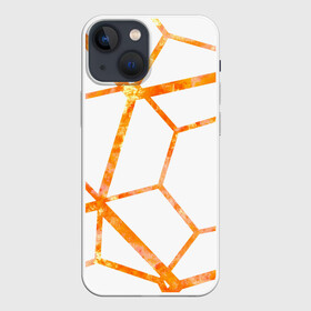 Чехол для iPhone 13 mini с принтом Hexagon в Рязани,  |  | hexagon | high tech | lines | orange | линии | многоугольник | огонь | оранжевый | паутина | пламя | хай тек | шестиугольник | яркий