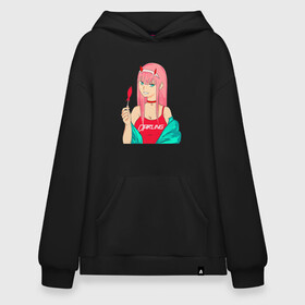 Худи SuperOversize хлопок с принтом Zero Two Art в Рязани, 70% хлопок, 30% полиэстер, мягкий начес внутри | карман-кенгуру, эластичная резинка на манжетах и по нижней кромке, двухслойный капюшон
 | anime | art | chan | darling in france | pilot | zero two | аниме | арт | милый во франксе | ноль два | пилот | тян