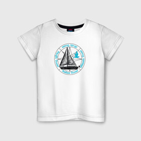 Детская футболка хлопок с принтом Кораблик. Океан в Рязани, 100% хлопок | круглый вырез горловины, полуприлегающий силуэт, длина до линии бедер | ocean | sailboat | кораблик | корабль | лодка | океан | парус | парусная лодка | тату | татуировка