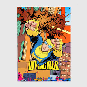 Постер с принтом Неуязвимый (Invincible) в Рязани, 100% бумага
 | бумага, плотность 150 мг. Матовая, но за счет высокого коэффициента гладкости имеет небольшой блеск и дает на свету блики, но в отличии от глянцевой бумаги не покрыта лаком | damien darkblood | invincible | дэмиен даркблад | мультсериал | непобедимый | неуязвимый