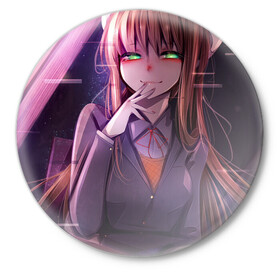 Значок с принтом Monika Doki Doki в Рязани,  металл | круглая форма, металлическая застежка в виде булавки | club | doki doki | literature | monika | novel | доки доки | клуб | литературный | моника | роман