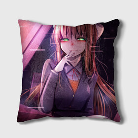 Подушка 3D с принтом Monika Doki Doki в Рязани, наволочка – 100% полиэстер, наполнитель – холлофайбер (легкий наполнитель, не вызывает аллергию). | состоит из подушки и наволочки. Наволочка на молнии, легко снимается для стирки | Тематика изображения на принте: club | doki doki | literature | monika | novel | доки доки | клуб | литературный | моника | роман