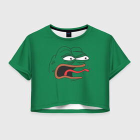 Женская футболка Crop-top 3D с принтом Pepe skin в Рязани, 100% полиэстер | круглая горловина, длина футболки до линии талии, рукава с отворотами | kekw | mem | pepe | smile | smiles | twitch | мемы | пепе | рофлан | смайл | смайлы | твитч