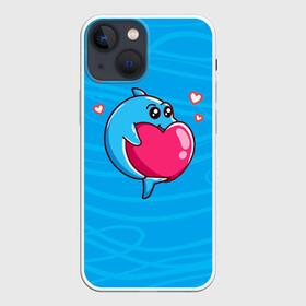 Чехол для iPhone 13 mini с принтом Дельфин с сердечком в Рязани,  |  | dolphin | дельфин | дельфинчик | море | морские | на голубом | с дельфином | с сердцем | сердечко