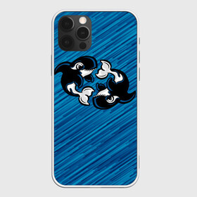 Чехол для iPhone 12 Pro с принтом Две косатки в Рязани, силикон | область печати: задняя сторона чехла, без боковых панелей | whale | кит | косатка | косатки | на синем | с косатками