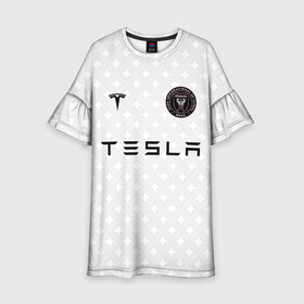 Детское платье 3D с принтом INTER MIAMI FC TESLA KIT в Рязани, 100% полиэстер | прямой силуэт, чуть расширенный к низу. Круглая горловина, на рукавах — воланы | Тематика изображения на принте: championship | fc | football | footer | inter miami | soccer | socker | sport | европейская лига | майами | одежда | спорт | спортивный | униформа | футбол | футбольный клуб | чемпионат