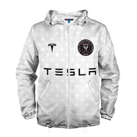 Мужская ветровка 3D с принтом INTER MIAMI FC TESLA KIT в Рязани, 100% полиэстер | подол и капюшон оформлены резинкой с фиксаторами, два кармана без застежек по бокам, один потайной карман на груди | Тематика изображения на принте: championship | fc | football | footer | inter miami | soccer | socker | sport | европейская лига | майами | одежда | спорт | спортивный | униформа | футбол | футбольный клуб | чемпионат