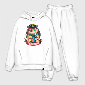 Мужской костюм хлопок OVERSIZE с принтом Кот пират в Рязани,  |  | captain | cat | pirate | pirates | skull | капитан | кот | пират | череп