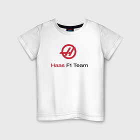 Детская футболка хлопок с принтом Haas F1 Team в Рязани, 100% хлопок | круглый вырез горловины, полуприлегающий силуэт, длина до линии бедер | f1 | haas | грожан | магнуссен | мазепин | ф1 | феррари | формула 1 | хаас