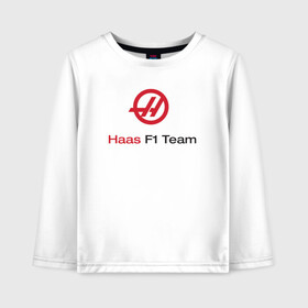 Детский лонгслив хлопок с принтом Haas F1 Team в Рязани, 100% хлопок | круглый вырез горловины, полуприлегающий силуэт, длина до линии бедер | f1 | haas | грожан | магнуссен | мазепин | ф1 | феррари | формула 1 | хаас