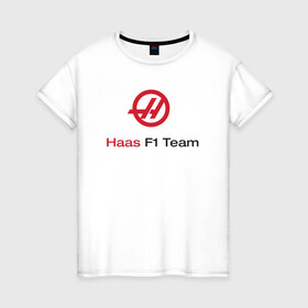 Женская футболка хлопок с принтом Haas F1 Team в Рязани, 100% хлопок | прямой крой, круглый вырез горловины, длина до линии бедер, слегка спущенное плечо | f1 | haas | грожан | магнуссен | мазепин | ф1 | феррари | формула 1 | хаас