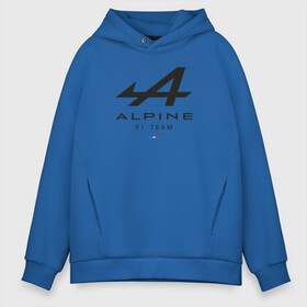 Мужское худи Oversize хлопок с принтом Alpine F1 team в Рязани, френч-терри — 70% хлопок, 30% полиэстер. Мягкий теплый начес внутри —100% хлопок | боковые карманы, эластичные манжеты и нижняя кромка, капюшон на магнитной кнопке | Тематика изображения на принте: alpine | f1 | renault | team | рено | ф1 | фернандо алонсо | формула 1