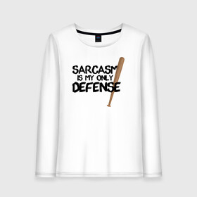 Женский лонгслив хлопок с принтом Sarcasm is my only defense в Рязани, 100% хлопок |  | alpha | beta | derek | derek hale | omega | scott | scott mccall | serial | stiles | stiles stilinski | teen wolf | wolf | бета | волк | волки | волчонок | дерек | дерек хейл | оборотень | оборотни | ольфа | омега | сериал | скотт | скотт макколл | стайлз