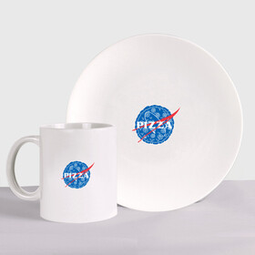 Набор: тарелка + кружка с принтом NASA Pizza в Рязани, керамика | Кружка: объем — 330 мл, диаметр — 80 мм. Принт наносится на бока кружки, можно сделать два разных изображения. 
Тарелка: диаметр - 210 мм, диаметр для нанесения принта - 120 мм. | Тематика изображения на принте: mars | moon | nasa | астероид | астронавт | астрономия | вселенная | гагарин | галактика | земля | илон | комета | космонавт | космос | луна | марс | маск | наса | небо | нло | пицца | планета | пришелец | ракета