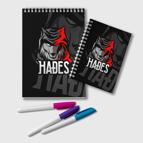 Блокнот с принтом Hades в Рязани, 100% бумага | 48 листов, плотность листов — 60 г/м2, плотность картонной обложки — 250 г/м2. Листы скреплены удобной пружинной спиралью. Цвет линий — светло-серый
 | hades | roguelike | бесконечные круги ада | волк | компьютерная игра | красный | эмблема