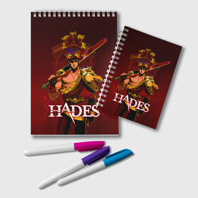 Блокнот с принтом Zagreus Hades в Рязани, 100% бумага | 48 листов, плотность листов — 60 г/м2, плотность картонной обложки — 250 г/м2. Листы скреплены удобной пружинной спиралью. Цвет линий — светло-серый
 | hades | roguelike | zagreus | бесконечные круги ада | загрей | компьютерная игра | мифология | сын аида