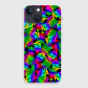 Чехол для iPhone 13 mini с принтом Неоновый папоротник в Рязани,  |  | neon | summer | tropical | азия | ветки | джунгли | жара | зелень | красочный | лето | листья | неоновые цвета | остров | отпуск | пальмы | папоротник | пляж | природа | путешествие | радужный | растения | таиланд