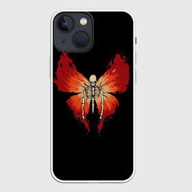 Чехол для iPhone 13 mini с принтом Butterfly Skeleton в Рязани,  |  | bones | butterfly | chitin | fire | flame | orange | red | ribs | ridge | skeleton | skull | wings | бабочка | кости | красный | крылья | огонь | оранжевый | пламя | ребра | скелет | хитин | хребет | череп