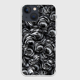 Чехол для iPhone 13 mini с принтом Glossy Balls в Рязани,  |  | abstraction | background | ball | balls | black | circle | gloss | metal | paint | pattern | reflection | shine | texture | white | абстракция | белый | блеск | глянец | краска | круг | металл | отражение | паттерн | текстура | фон | черный | шар | шары