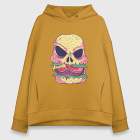 Женское худи Oversize хлопок с принтом Череп Бургер Skull Burger в Рязани, френч-терри — 70% хлопок, 30% полиэстер. Мягкий теплый начес внутри —100% хлопок | боковые карманы, эластичные манжеты и нижняя кромка, капюшон на магнитной кнопке | 100 эко | big daddy | boomer | fashion man | hipster | hipster merch | old school | real man | skulls | vintage | wild beast | бумер | винтаж | гамбургер | еда | фастфуд | хипстер | хипстер мерч | хипстерский череп | черепа | чизбургер