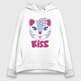 Женское худи Oversize хлопок с принтом Kiss Cat в Рязани, френч-терри — 70% хлопок, 30% полиэстер. Мягкий теплый начес внутри —100% хлопок | боковые карманы, эластичные манжеты и нижняя кромка, капюшон на магнитной кнопке | animal | cat | cute | kitty | meow | друг | животные | киска | китти | кот | котенок | котик | котэ | кошечка | кошка | лев | леопард | милый | мур | мяу | пантера | питомец | рысь | тигр