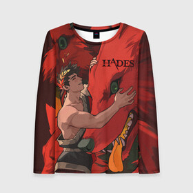 Женский лонгслив 3D с принтом Hades Zagreus в Рязани, 100% полиэстер | длинные рукава, круглый вырез горловины, полуприлегающий силуэт | hades | roguelike | zagreus | бесконечные круги ада | бог | волк | загрей | компьютерная игра | красный | мифология | сын аида | трехглавый