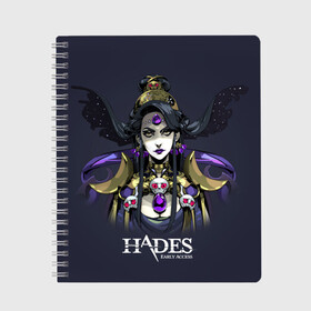 Тетрадь с принтом Hades Nyx в Рязани, 100% бумага | 48 листов, плотность листов — 60 г/м2, плотность картонной обложки — 250 г/м2. Листы скреплены сбоку удобной пружинной спиралью. Уголки страниц и обложки скругленные. Цвет линий — светло-серый
 | Тематика изображения на принте: nyx | roguelike | бесконечные круги ада | богиня ночи | звезды | компьютерная игра | космос | мифология | никс | ночь