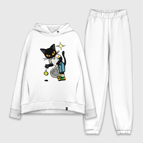 Женский костюм хлопок Oversize с принтом Tennis Cat в Рязани,  |  | animal | cat | cute | kitty | meow | sport | tennis | друг | животные | киска | китти | кот | котенок | котик | котэ | кошечка | кошка | лев | леопард | милый | мур | мяу | пантера | питомец | рысь | спорт | теннис | тигр