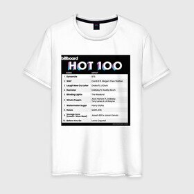 Мужская футболка хлопок с принтом BTS DYNAMITE BILLBOARD HOT-100 в Рязани, 100% хлопок | прямой крой, круглый вырез горловины, длина до линии бедер, слегка спущенное плечо. | Тематика изображения на принте: bbma | bts | dynamite | j hope | jimin | jin | jk | rm | suga | v | чарт топ