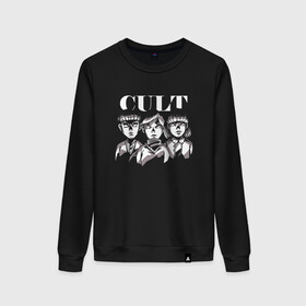 Женский свитшот хлопок с принтом Kid Cult Детский культ Ужасы в Рязани, 100% хлопок | прямой крой, круглый вырез, на манжетах и по низу широкая трикотажная резинка  | devil | fear | horror | horror merch | occult | religion | ritual | satanic | satanism | демон | дети | дети кукурузы | детский культ | дьявол | культизм | оккультизм | прикол | религия | ритуал | сатана | сатанизм | секта | ужас | ужастик