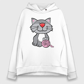 Женское худи Oversize хлопок с принтом Smiling Cat в Рязани, френч-терри — 70% хлопок, 30% полиэстер. Мягкий теплый начес внутри —100% хлопок | боковые карманы, эластичные манжеты и нижняя кромка, капюшон на магнитной кнопке | animal | cat | cute | kitty | meow | друг | животные | киска | китти | кот | котенок | котик | котэ | кошечка | кошка | милый | мур | мяу | питомец