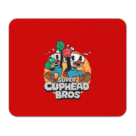 Коврик для мышки прямоугольный с принтом Super Cuphead Bros в Рязани, натуральный каучук | размер 230 х 185 мм; запечатка лицевой стороны | Тематика изображения на принте: arkade | cup head | cuphead | game | games | mario | аркада | игра | игры | кап хэд | капхед | купа хэд | марио | сгз руфв | сгзруфв | чашкоголовый